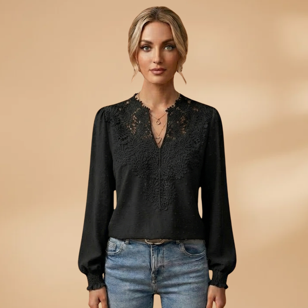 Women's Blouse with V-Neckline and Button Closure