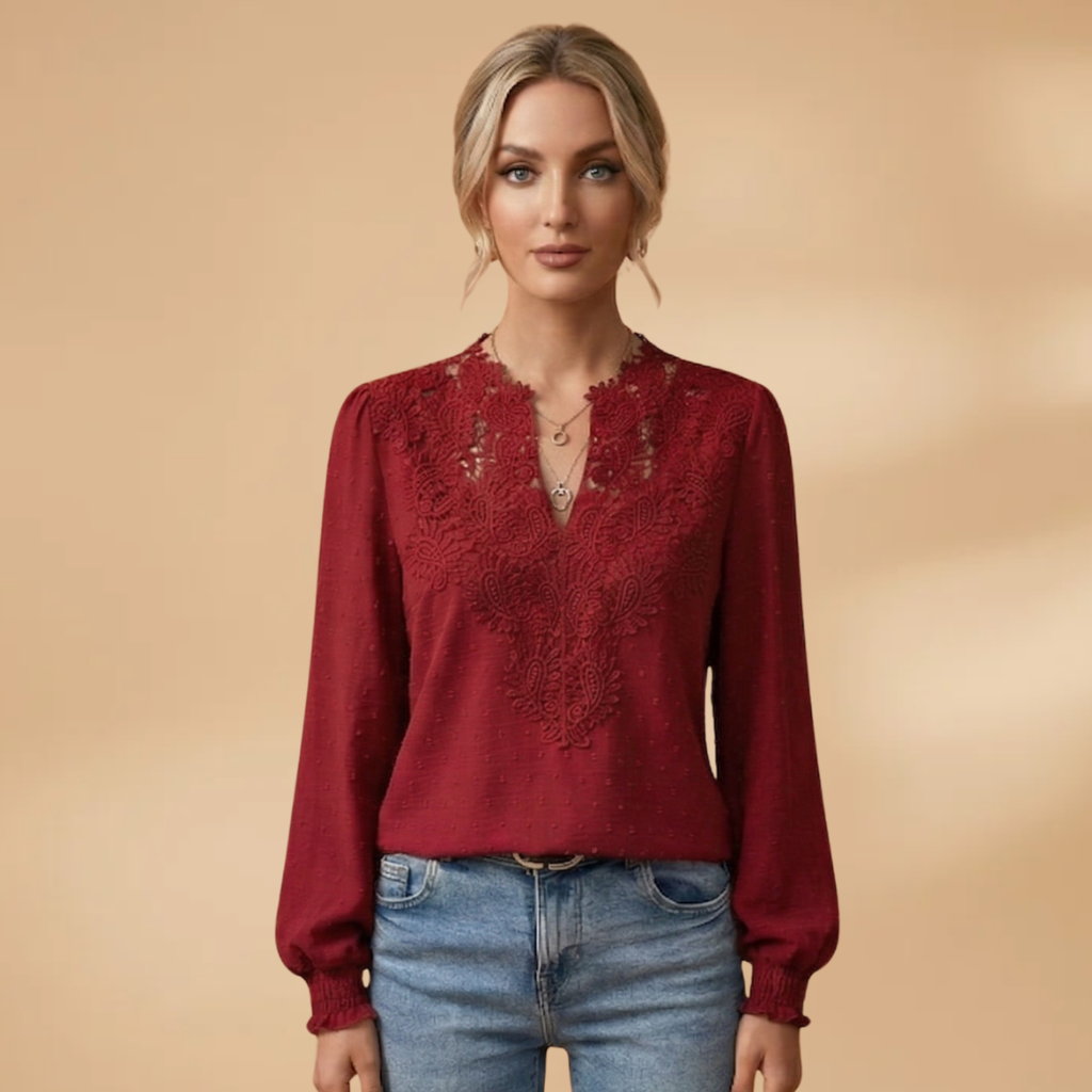 Women's Blouse with V-Neckline and Button Closure
