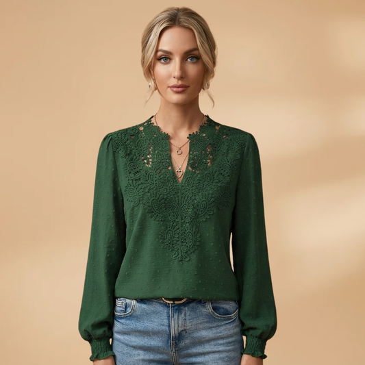Women's Blouse with V-Neckline and Button Closure