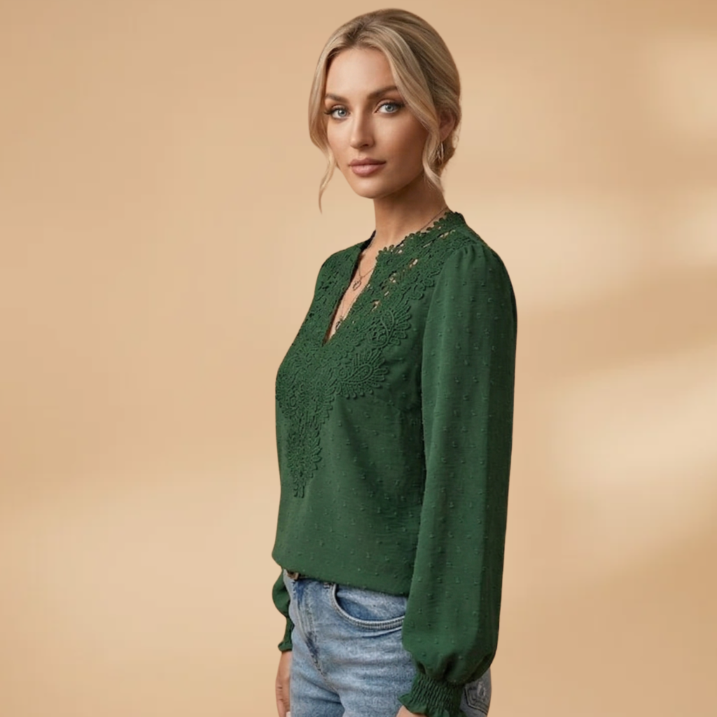Women's Blouse with V-Neckline and Button Closure