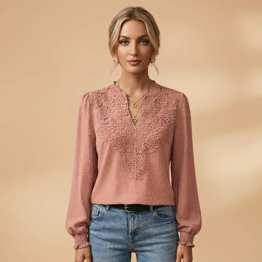 Women's Blouse with V-Neckline and Button Closure