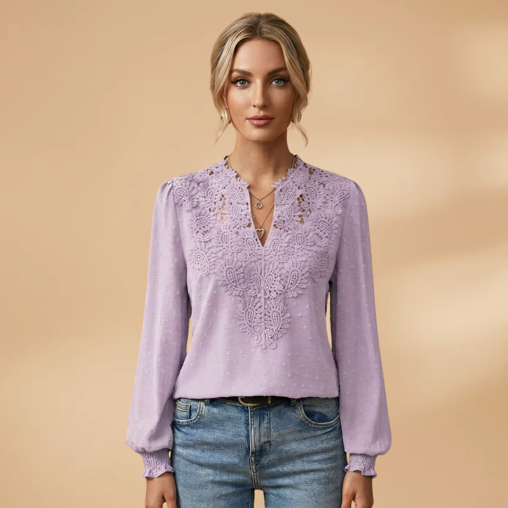 Women's Blouse with V-Neckline and Button Closure
