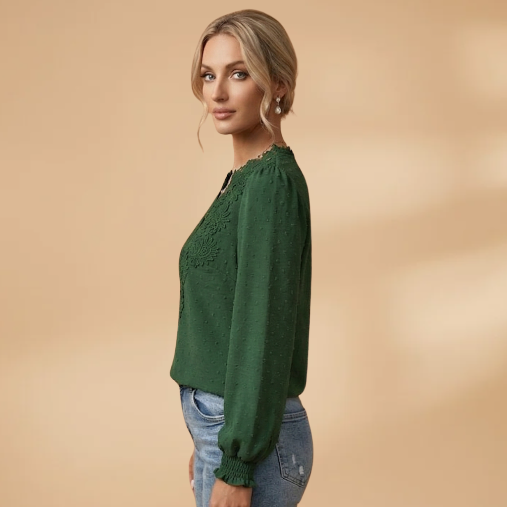 Women's Blouse with V-Neckline and Button Closure