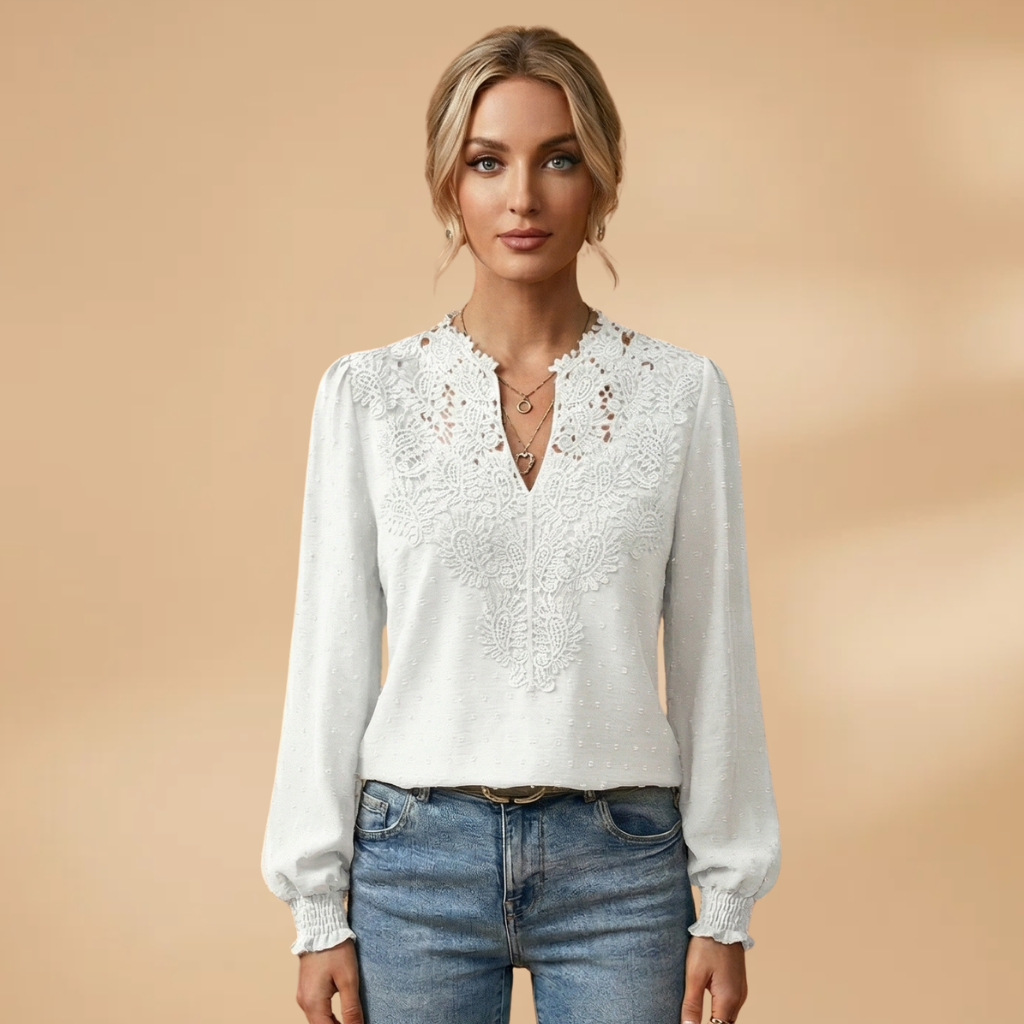 Women's Blouse with V-Neckline and Button Closure