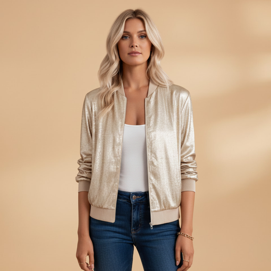 Women’s Bomber Jacket with Zip Closure and Side Pockets