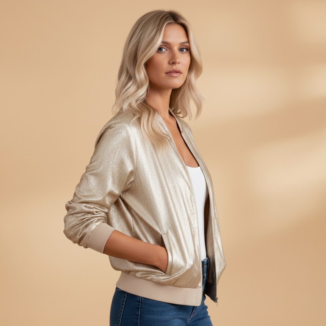 Women’s Bomber Jacket with Zip Closure and Side Pockets
