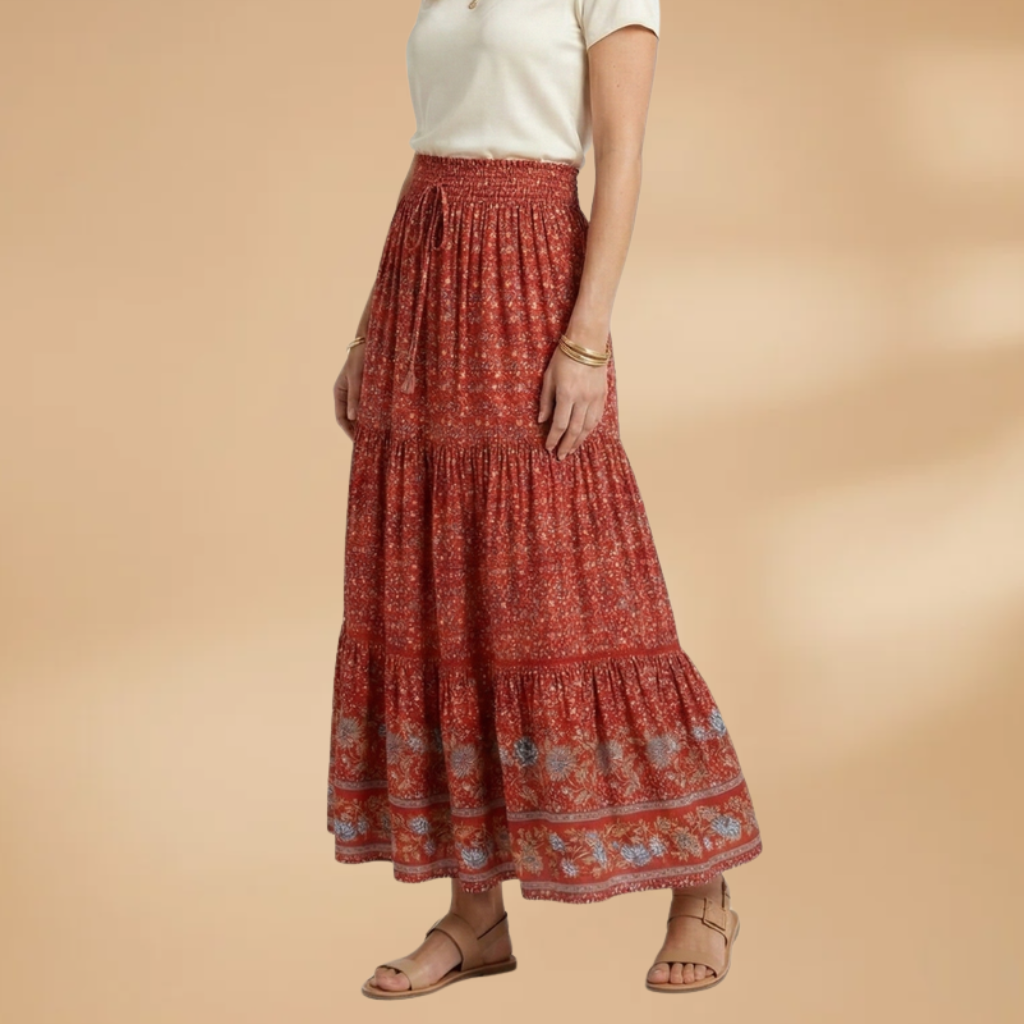 Women's Floral Maxi Skirt with Elastic Waistband