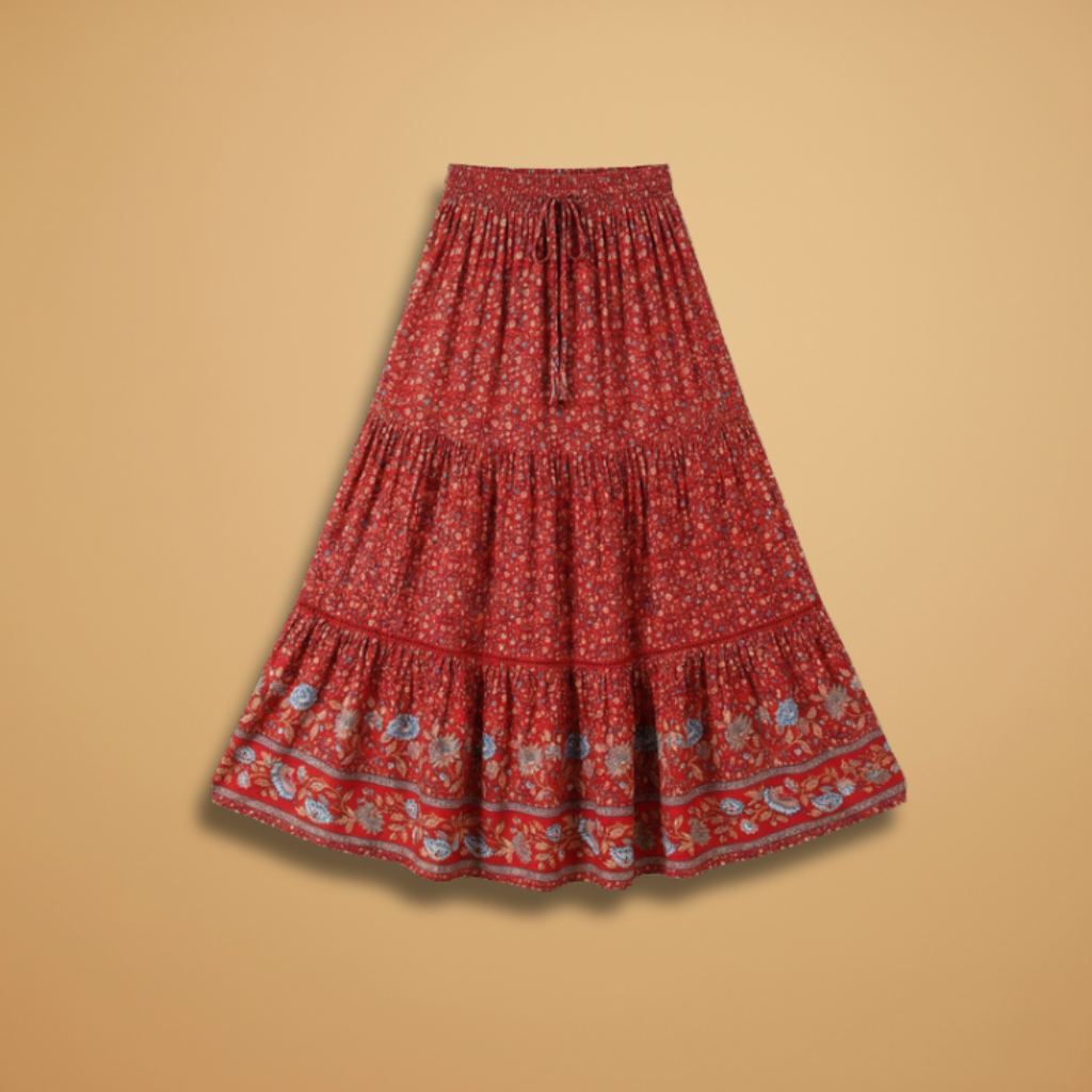 Women's Floral Maxi Skirt with Elastic Waistband