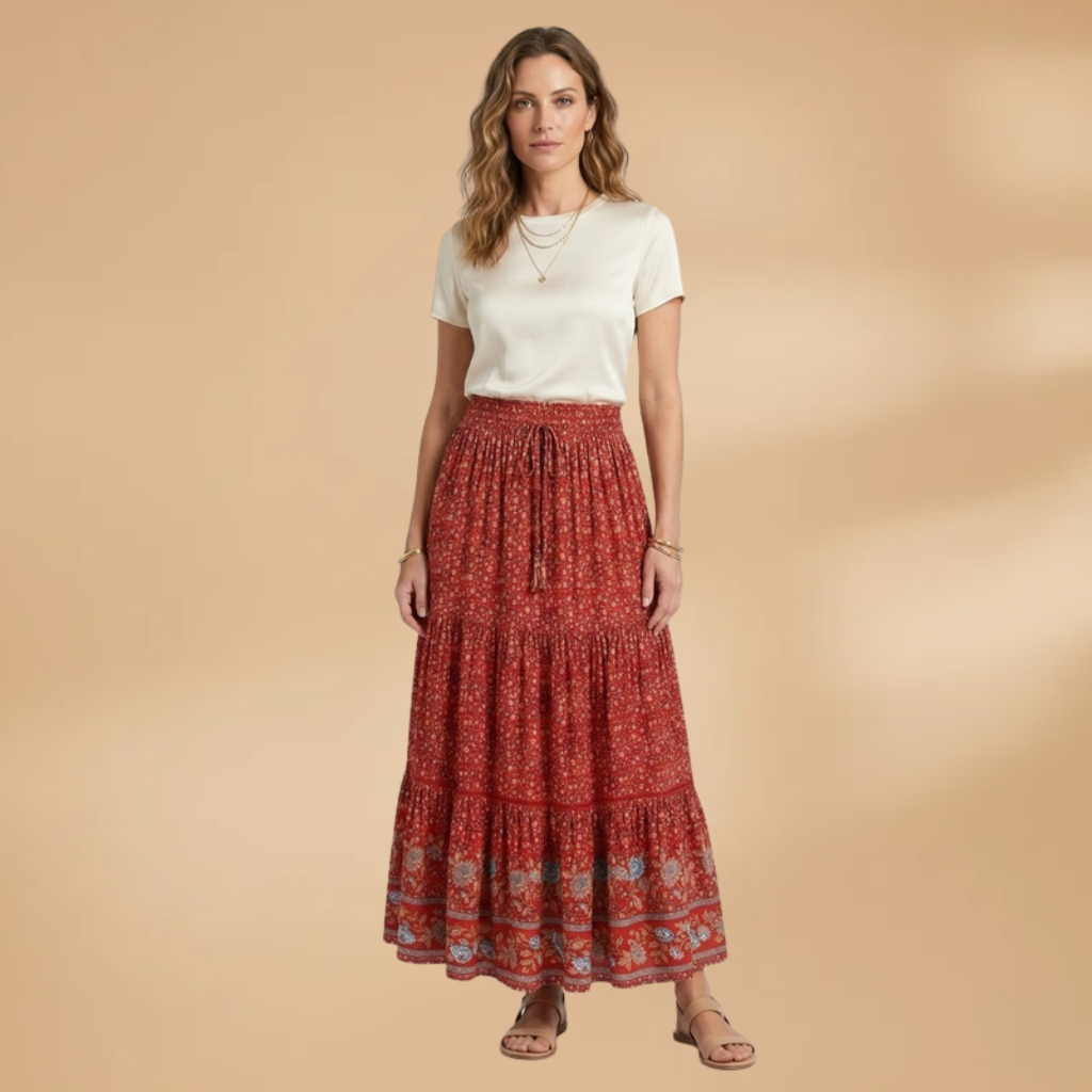 Women's Floral Maxi Skirt with Elastic Waistband
