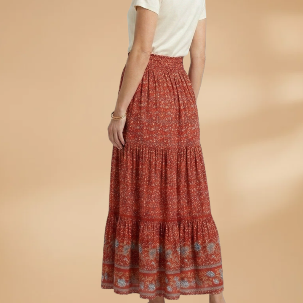 Women's Floral Maxi Skirt with Elastic Waistband