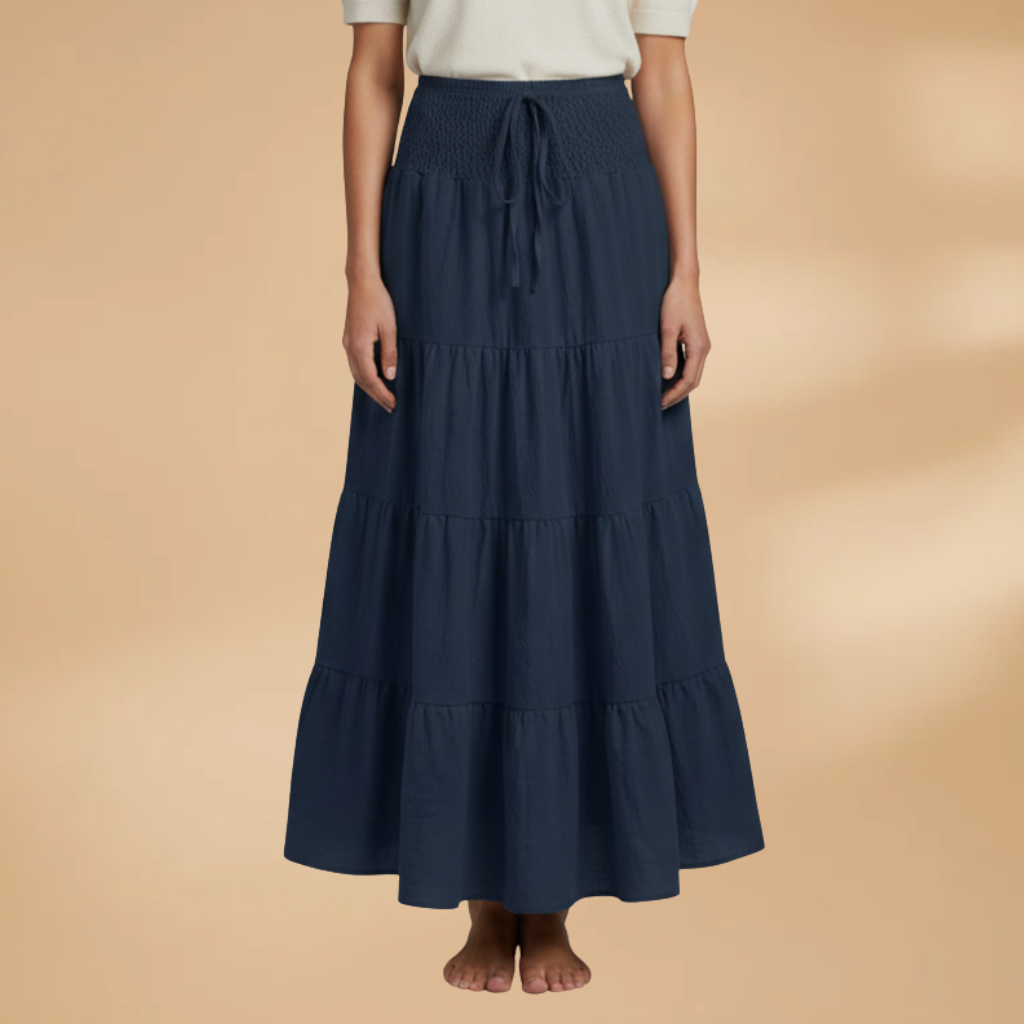 Women's Maxi Skirt with Ruffle Layers and Adjustable Waist