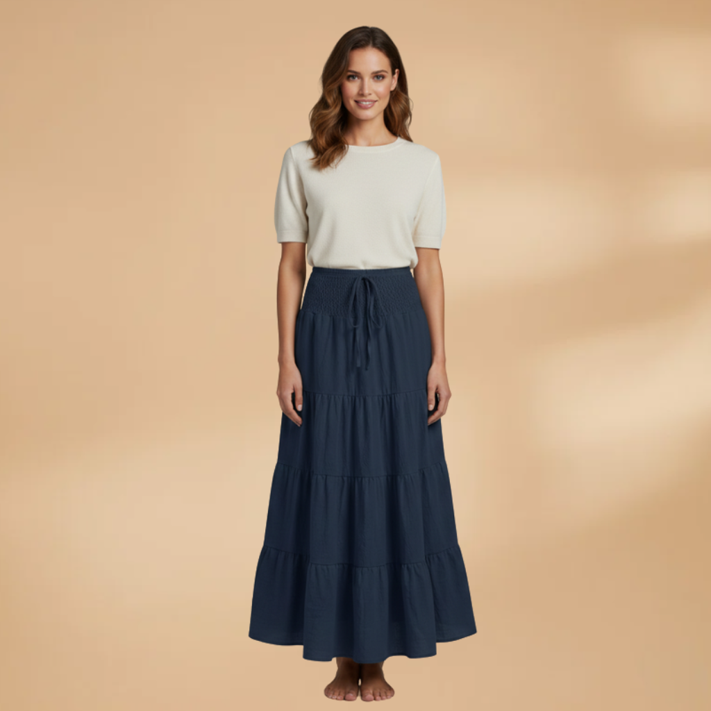 Women's Maxi Skirt with Ruffle Layers and Adjustable Waist