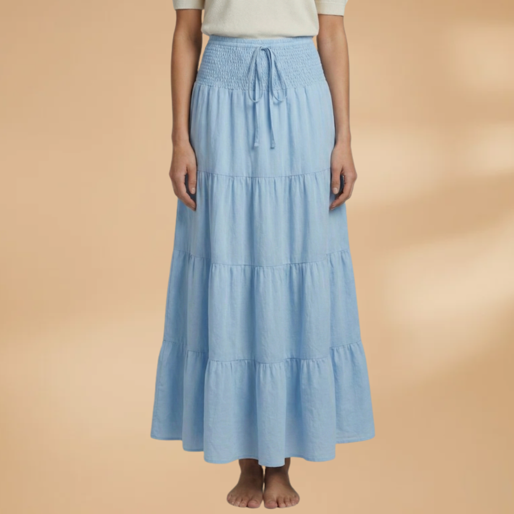 Women's Maxi Skirt with Ruffle Layers and Adjustable Waist