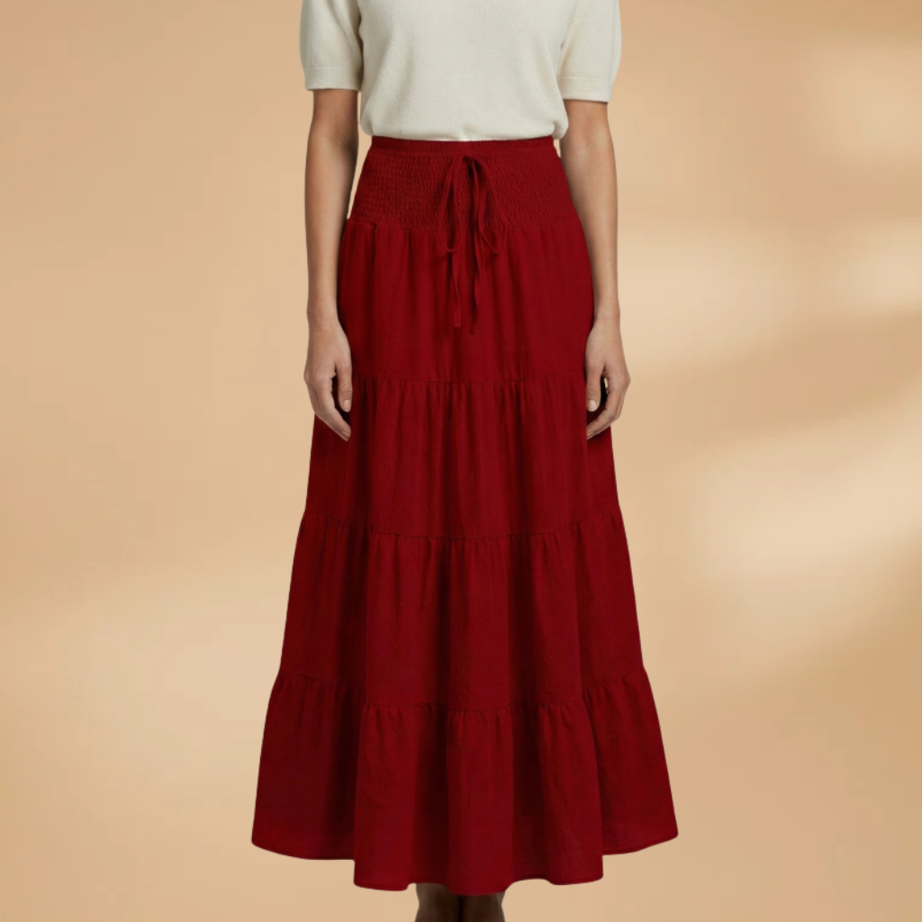 Women's Maxi Skirt with Ruffle Layers and Adjustable Waist