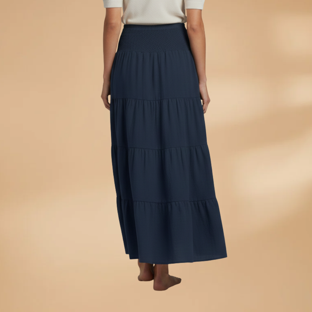 Women's Maxi Skirt with Ruffle Layers and Adjustable Waist