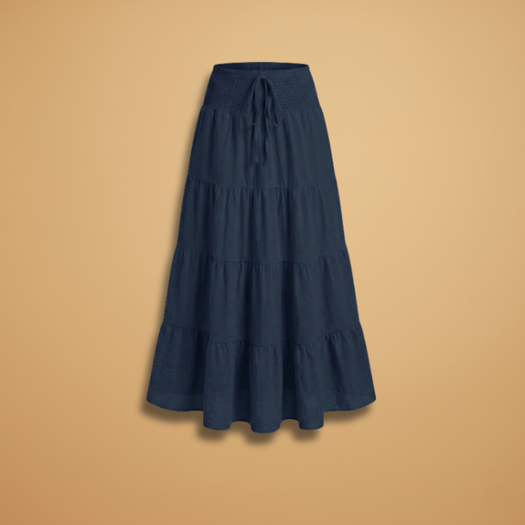 Women's Maxi Skirt with Ruffle Layers and Adjustable Waist