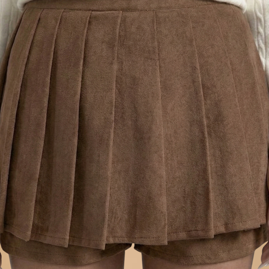 Women's Pleated Skirt with Suede-Look and Flowing Design
