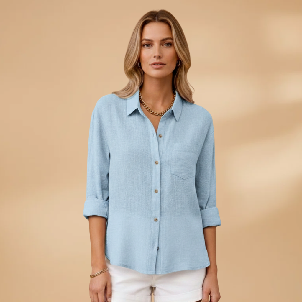 Women's Short Sleeve Blouse with Button Placket for Summer Wear