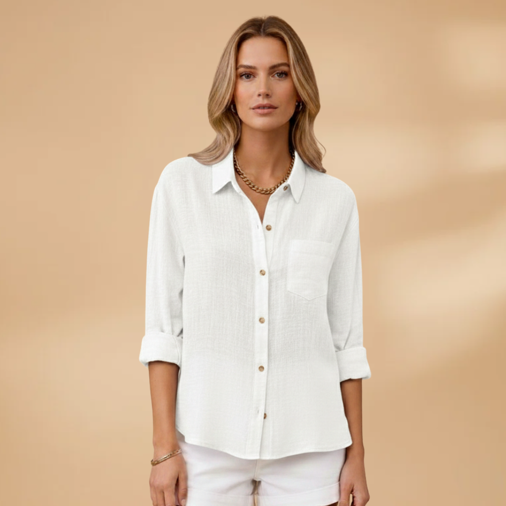 Women's Short Sleeve Blouse with Button Placket for Summer Wear
