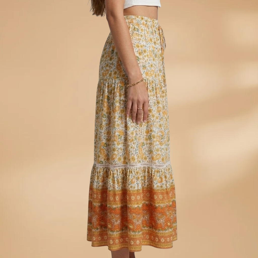 Women's Summer Skirt with Floral Pattern and Elasticated Waistband