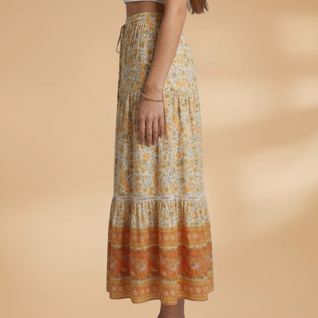 Women's Summer Skirt with Floral Pattern and Elasticated Waistband