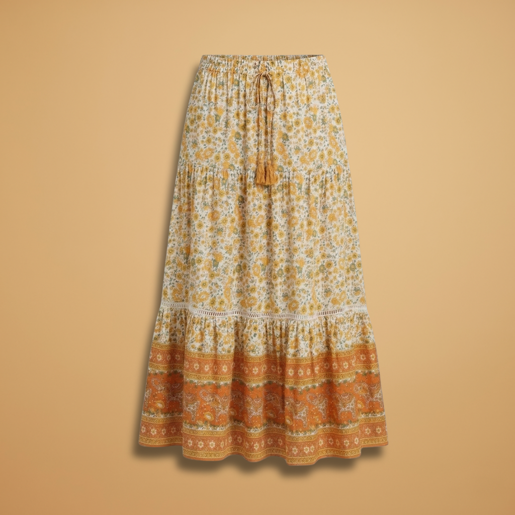 Women's Summer Skirt with Floral Pattern and Elasticated Waistband