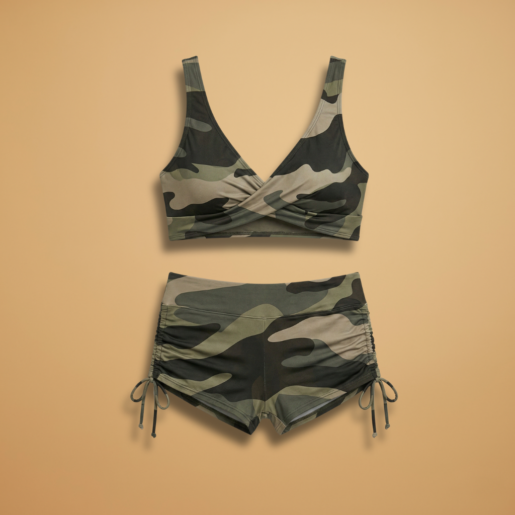 Women's Two-Piece Bikini with Twist-Front Top and Matching Shorts