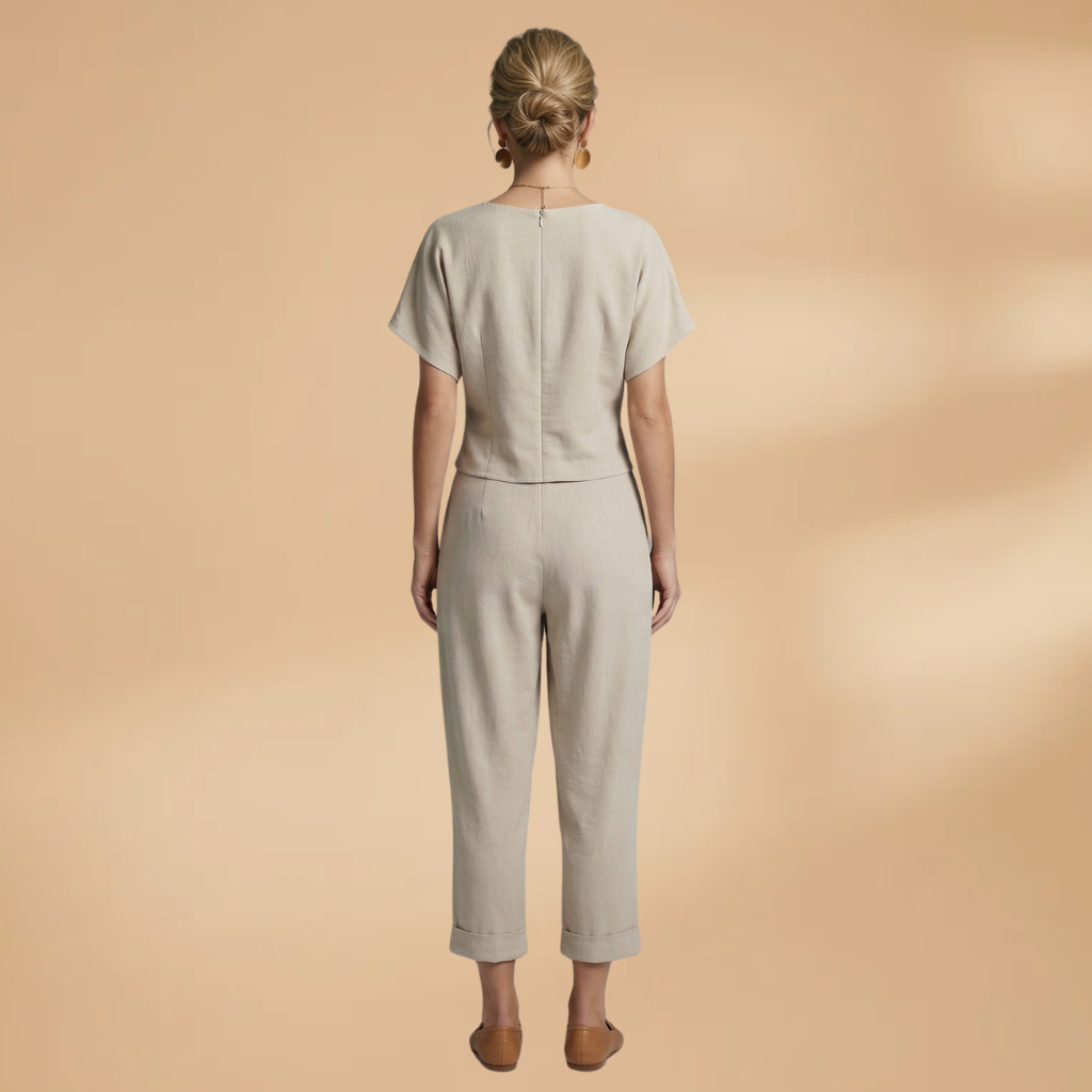 Women's Two-Piece Set with Wrap Top and Cropped Trousers