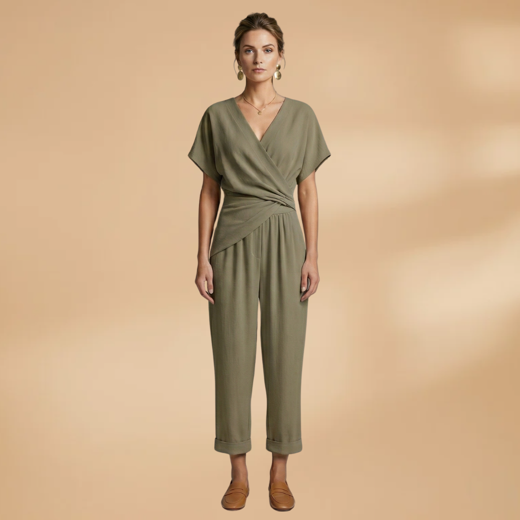 Women's Two-Piece Set with Wrap Top and Cropped Trousers