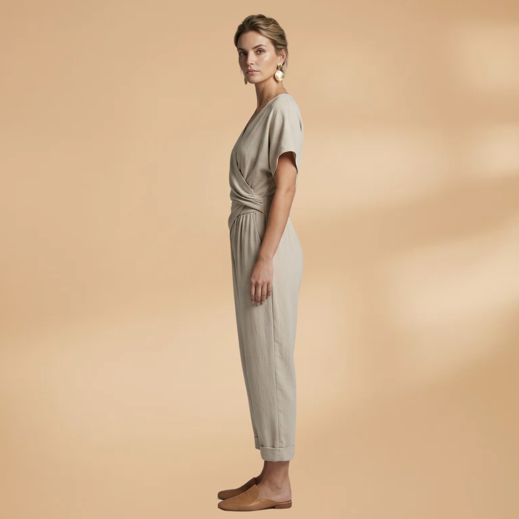 Women's Two-Piece Set with Wrap Top and Cropped Trousers