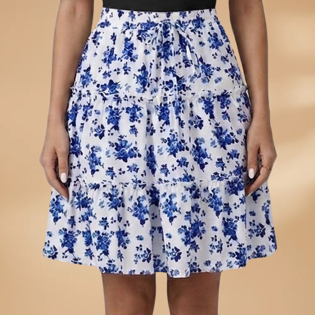 Women's Voluminous Skirt with Floral Design and Frilled Hem