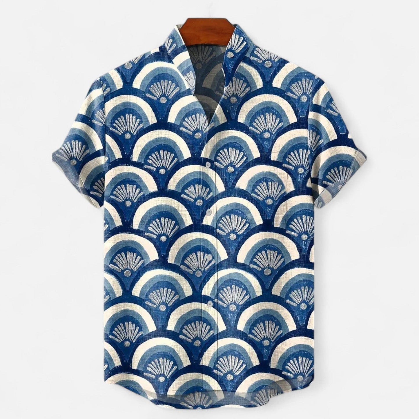 Velclairemode | Chemise Homme en Lin à Motif Artistique – Manches Courtes, Style Décontracté et Haut de Gamme