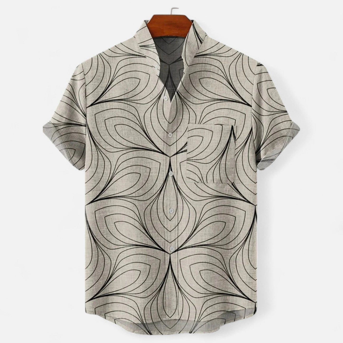 Velclairemode | Chemise Homme en Lin à Motif Artistique – Manches Courtes, Style Décontracté et Haut de Gamme