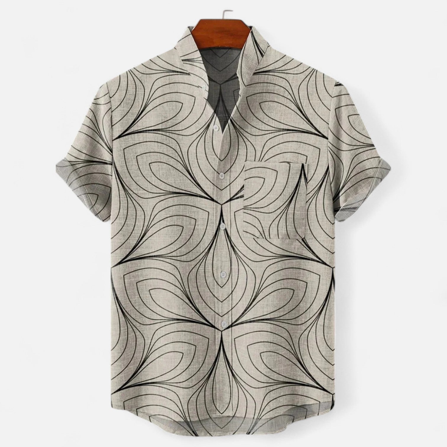 Velclairemode | Chemise Homme en Lin à Motif Artistique – Manches Courtes, Style Décontracté et Haut de Gamme