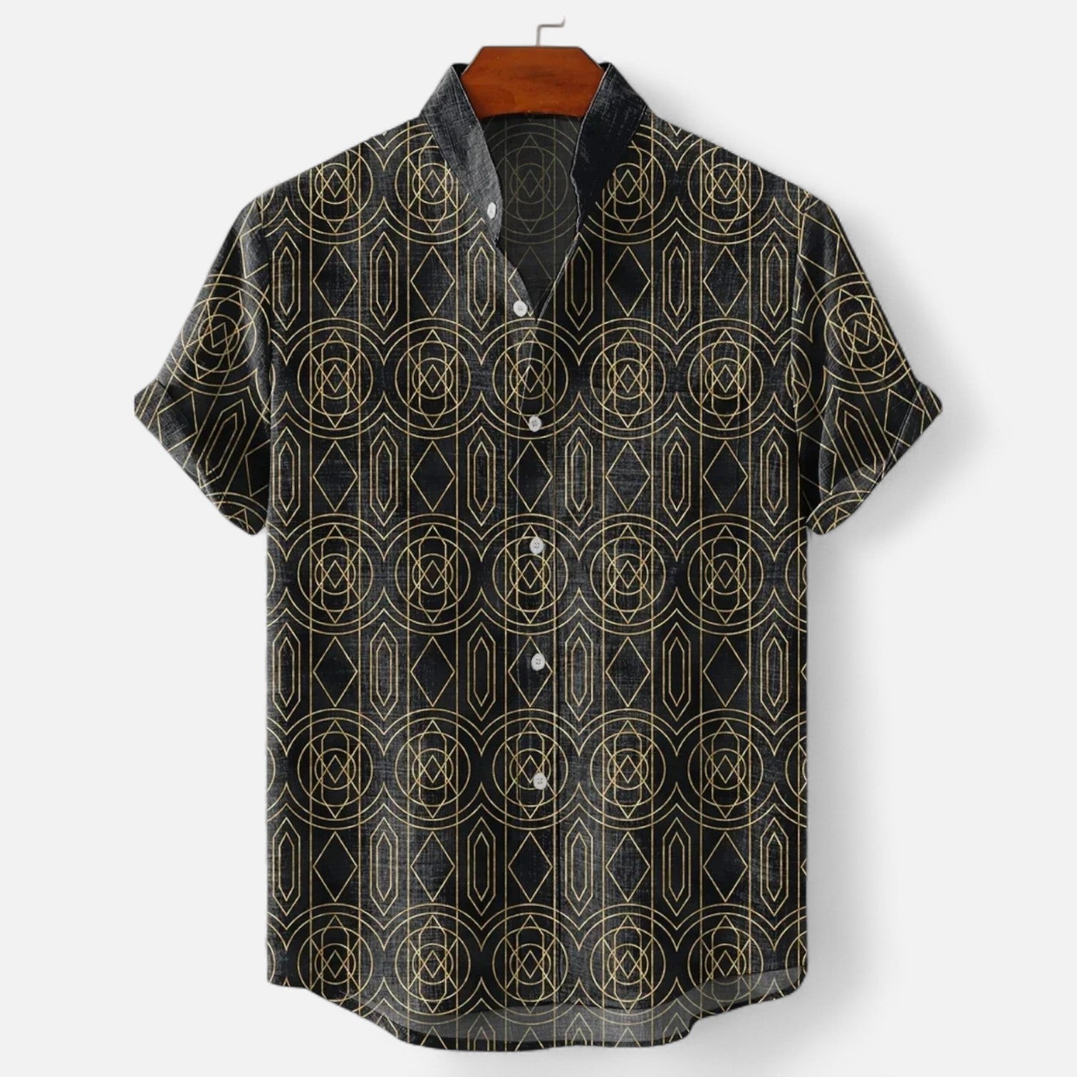 Velclairemode | Chemise Homme en Lin à Motif Artistique – Manches Courtes, Style Décontracté et Haut de Gamme