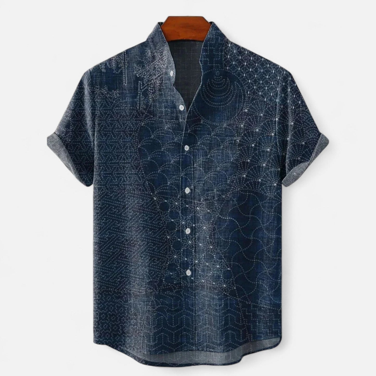 Velclairemode | Chemise Homme en Lin à Motif Artistique – Manches Courtes, Style Décontracté et Haut de Gamme
