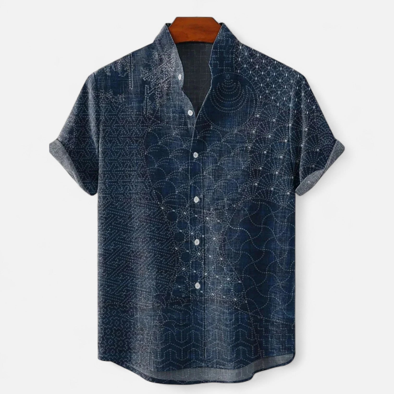 Velclairemode | Chemise Homme en Lin à Motif Artistique – Manches Courtes, Style Décontracté et Haut de Gamme