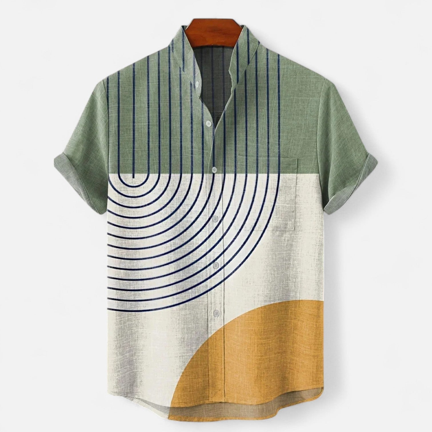 Velclairemode | Chemise Homme en Lin à Motif Artistique – Manches Courtes, Style Décontracté et Haut de Gamme