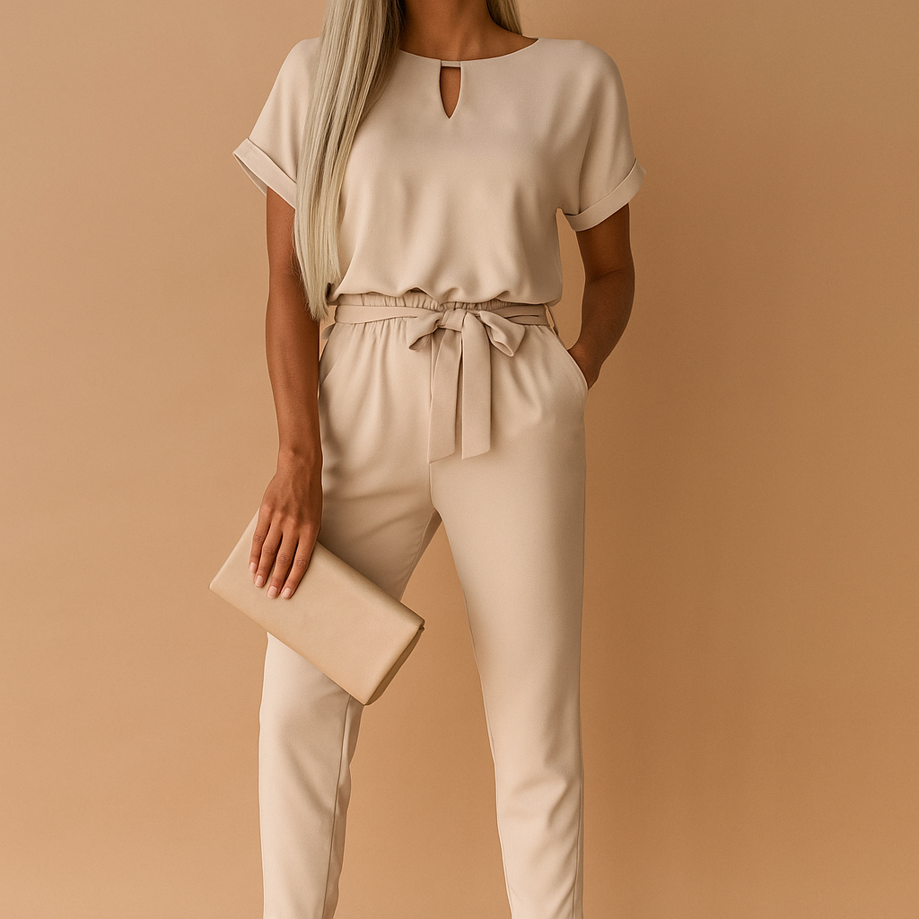 Women’s Jumpsuit – Elegant Tailored Short-Sleeve Jumpsuit