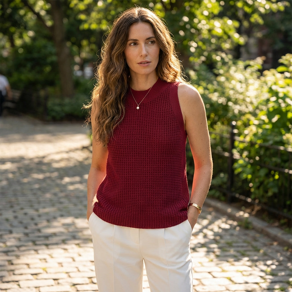 Women’s Open-Knit Tank Top | Crew Neck