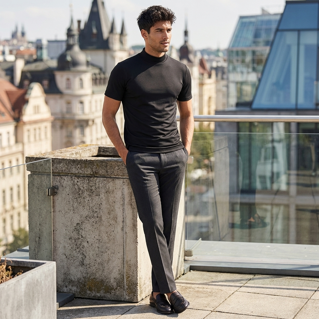 Men's Roll Neck Slim Fit Shirt