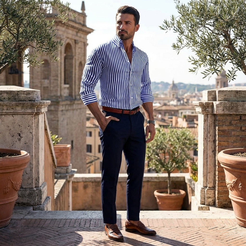 Men Striped Button Shirt