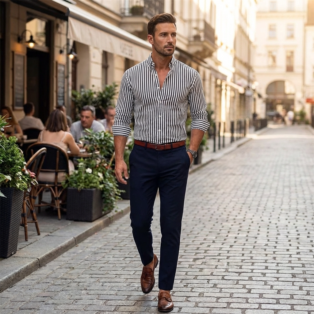 Men Striped Button Shirt